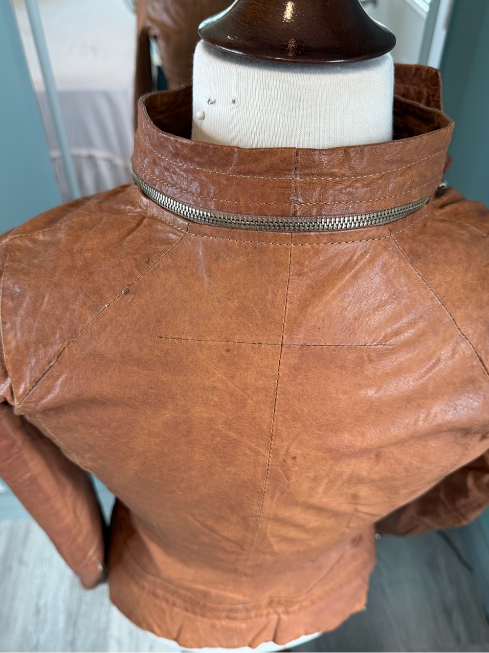 Vintage Lamb Leather Deconstructed Asymmetrical Moto Jacket Detachable Collar - Picture 7 of 10